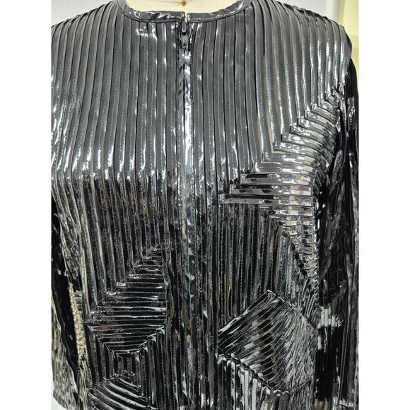 Women's Laura Ashley Black Shining Polyurethane Semi Sheer Zip Up Jacket Sz M - Picture 4 of 5